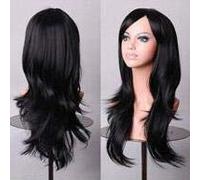 Pas cher 70CM 27 `` long ondulé anime cosplay perruques faux cheveux synthétiques résistants à la chaleur noir bleu marron blond ondulé perruques + perruques casquette taille unique noir 10