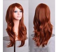 Pas cher 70CM 27 `` long ondulé anime cosplay perruques faux cheveux synthétiques résistants à la chaleur noir bleu marron blond ondulé perruques + perruques casquette taille unique 7