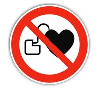 Pas d'accès pour les personnes avec un stimulateur cardiaque ou des défibrillateurs implantés, panneau d'interdiction : P007 - DIN EN ISO 7010 / ASR A1.3 - Autocollant : Ø 25 cm, 1 pièce