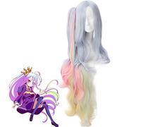 Pas de jeu pas de vie Shiro Cosplay perruque 120 cm mélanger longs cheveux synthétiques bouclés avec puce queue de cheval Anime Cosplay Costume perruques
