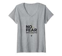 Pas de Peur avec la Foi, la Vie est effrayante sans Jésus Christian T-Shirt avec Col en V, Femme, Gris Chiné, S