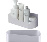 Pas Détagère De Douche De Forage, 2pcs Caddy En Plastique De Douche, Support De Rangement Auto-Adhésif De Chambre À Coucher De Cuisine De Salle De Bains Avec Le Plateau De Vidange, Gris