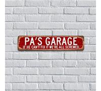 Pa's Garage If He Can't Fix It We're All Screwed Décoration murale rétro en métal pour chambre d'homme, cour, 10,2 x 45,7 cm, cadeau pour mécanicien de ferme, panneau en métal pour porte d'entrée