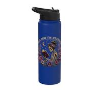 Pas maintenant je lis Gothic Skeleton Book Lover Stainless Steel Insulated Water Bottle