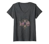 Pas Seulement la mère Mob Elegant Vintage Family Pride T-Shirt avec Col en V, Femme, Chiné Foncé, L