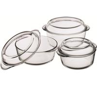 Pasabahce 159021 Set de 3 plats à gratin ronds en verre avec couvercle Cocotte 6pcs