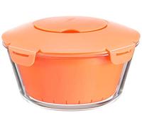 Pasabahce 4995806 Cuiseur à Riz Micro-Ondes Zest en Verre avec Panier en Plastique et Couvercle en matériau antidérapant, Orange, 2,2 l