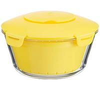Pasabahce 4995808 Cuiseur à Riz Micro-Ondes Zest en Verre avec Panier en Plastique et Couvercle en matériau antidérapant, Jaune, 2,2 l