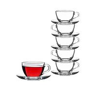Pasabahce 97948 Basic - set de 6 tasses et 6 soucoupes pour Thé, Café, Cappuccino, pour 6 personnes, 240ml