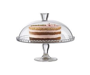 Pasabahce Assiette de service sur pied et dôme - Élégante assiette de service avec couvercle et support, présentoir à gâteaux pour fêtes d'anniversaire, assiette à gâteaux et pâtisseries, assiette à