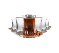 Pasabahce Elysia Lot de 12 verres à thé turcs 170 ml (6 personnes) Verres à thé turcs avec soucoupe, 6 verres à thé, 6 soucoupes, 6 soucoupes