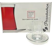 Pasabahce Ensemble de 6 verres à thé avec soucoupes Service à thé élégant
