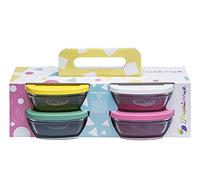 Pasabahce Lot de 4 boîtes de conservation en verre avec couvercle en plastique multicolore Asortili 310 cc