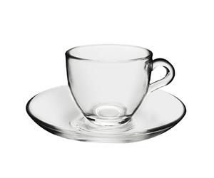 PASABAHCE Set 6 Tazzine Caffè Con Piatto Vetro Basic Arredo Tavola