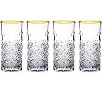Pasabahce TIMELESS 520205 Lot de 4 verres à eau Long 365 ml Lot de verres à jus de fruits Verre à cocktail OR