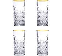Pasabahce Timeless Verres à boire, verre doré, set de 4 verres à long drink, pour un couvert de 4 personnes, en cristal noble, taillé or
