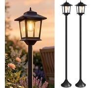 PASAMIC Lot de 2 lampadaires solaires d'extérieur de 160 cm, lampadaires solaires du crépuscule à l'aube, lampes de sol étanches, lampes de poteau blanc chaud pour terrasse avec ampoule remplaçable