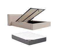 PASCAL MORABITO - lit 140 x 190 avec sommier - Lit Coffre 140 x 190 cm - Tissu - Beige + Matelas - TIMANO de
