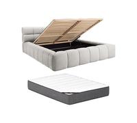 PASCAL MORABITO - lit 160 x 200 avec sommier - Lit Coffre 160 x 200 cm - Tissu - Gris Clair + Matelas - FORVIK de