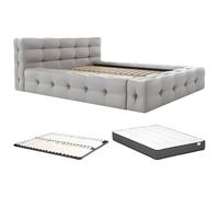 PASCAL MORABITO-Lit capitonné 140 x 190 cm - Tissu chiné - Gris Clair + Sommier + Matelas - LERUCO de