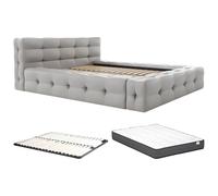 PASCAL MORABITO - Lit capitonné 180 x 200 cm - Tissu chiné - Gris Clair + Sommier + Matelas - LERUCO de