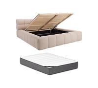 PASCAL MORABITO - Lit Coffre 180 x 200 cm - Tissu - Beige + Matelas - FORVIK II de