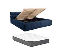 PASCAL MORABITO - Lit Coffre 180 x 200 cm - Tissu - Bleu Nuit + Matelas - FORVIK II de
