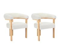 PASCAL MORABITO - Lot de 2 chaises avec accoudoirs en Tissu Bouclette et Bois d'hévéa Naturel - Blanc - LIVELIA de