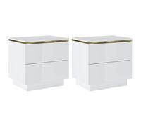 PASCAL MORABITO-Lot de 2 Tables de Chevet avec 2 tiroirs - Blanc Brillant et doré - VUKIA de