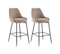 PASCAL MORABITO-Lot de 2 tabourets de Bar en Tissu Bouclette et métal Noir - Taupe - TOYBA de