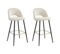 PASCAL MORABITO-Lot de 2 tabourets de Bar en Velours côtelé et métal - Crème - FINCHY de