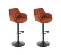 PASCAL MORABITO - Lot de 2 tabourets de Bar en Velours et métal Noir - Hauteur réglable - Terracotta - PEGA de