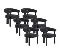 PASCAL MORABITO - Lot de 6 chaises avec accoudoirs en Tissu Bouclette et Bois d'hévéa Noir - Anthracite foncé - LIVELIA de
