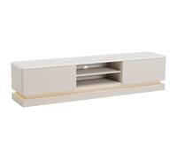 PASCAL MORABITO - Meuble TV 2 tiroirs et 2 niches avec LEDs en MDF - Beige et Effet marbre Blanc - DEVIKA de