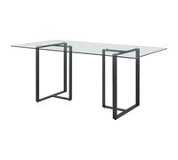 Table à manger 6 personnes en verre trempé et métal - Transparent et noir - NILESA IIde