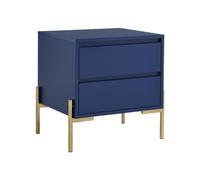 PASCAL MORABITO-Table de Chevet 2 tiroirs - MDF et métal - Bleu laqué et doré - KORASA de