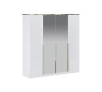 PASCAL MORABITO Vente-Unique - Armoire 4 Portes - avec miroirs - L200 cm - Blanc Brillant et Doré - VUKIA