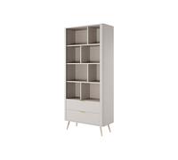 Bibliothèque avec 2 tiroirs et 8 niches en MDF - Beige et doré - ELONARIA II