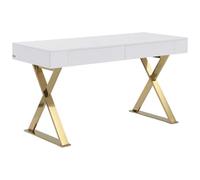 PASCAL MORABITO Vente-Unique - Bureau avec 2 tiroirs - MDF laqué et métal - Blanc et doré - PLEISA II - avec Rangement