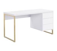 PASCAL MORABITO Vente-Unique - Bureau avec 3 tiroirs - MDF laqué et métal - Blanc et doré - TIMFIA II - avec Rangement