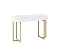 PASCAL MORABITO Vente-Unique - Bureau Console avec 1 tiroir - MDF laqué et métal - Blanc et doré - TORELI II - avec Rangement