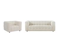 PASCAL MORABITO Vente-Unique - Canapé 3 Places et Fauteuil en Tissu Bouclette Blanc Ivoire LERICI