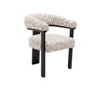 PASCAL MORABITO Vente-Unique - Chaise avec accoudoirs en Tissu texturé Bicolore et Bois d'hévéa Noir - Créme et Taupe - LIVELIA - Salle à Manger