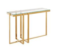 PASCAL MORABITO Vente-Unique - Console en Verre trempé et Acier Inoxydable chromé - Transparent et doré - VELETIA