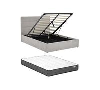 PASCAL MORABITO Vente-Unique - Lit 160x200 avec sommier et Matelas - Gris Clair - HOPEYA