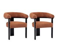 PASCAL MORABITO Vente-Unique - Lot de 2 chaises avec accoudoirs en Tissu Bouclette et Bois d'hévéa Noir - Terracotta - LIVELIA - Salle à Manger