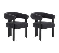 PASCAL MORABITO Vente-Unique - Lot de 2 chaises avec accoudoirs en Tissu Bouclette et Bois d'hévéa Noir - Anthracite foncé - LIVELIA - Salle à Manger