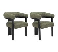 PASCAL MORABITO Vente-Unique - Lot de 2 chaises avec accoudoirs en Tissu Bouclette et Bois d'hévéa Noir - Kaki - LIVELIA - Salle à Manger