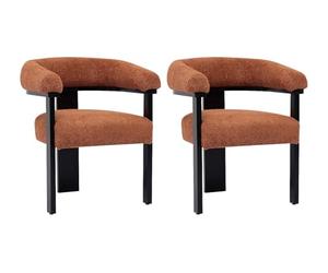 PASCAL MORABITO Vente-Unique - Lot de 2 chaises avec accoudoirs en Tissu Bouclette et Bois d'hévéa Noir - Terracotta - LIVELIA - Salle à Manger