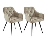 PASCAL MORABITO Vente-Unique - Lot de 2 chaises avec accoudoirs en Velours et métal Noir - Beige - MOBELIA - Salle à Manger